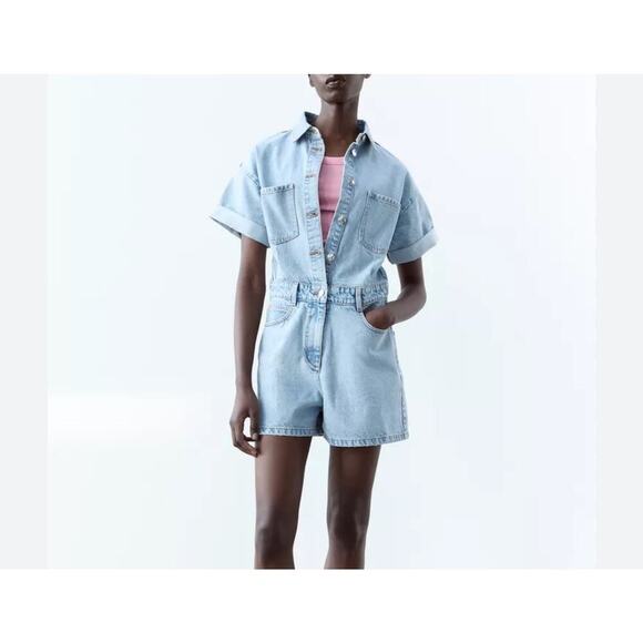 Nwt- Zara-Denim Romper-medium - Picture 1 of 8